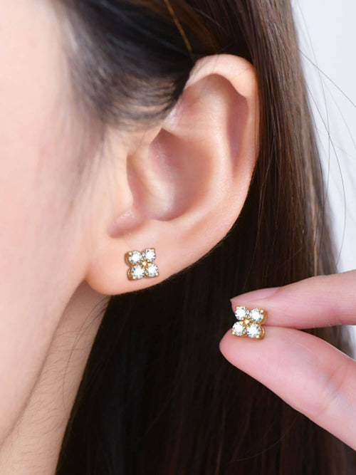 four leaf clover moissanite earrings|Color:Gold