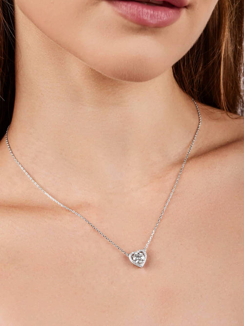 Model wearing the heart moissanite pendant necklace