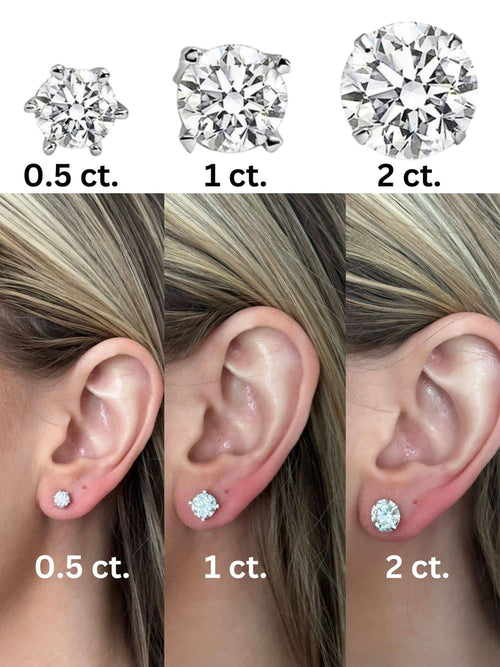 Model wearing different moissanite earrings