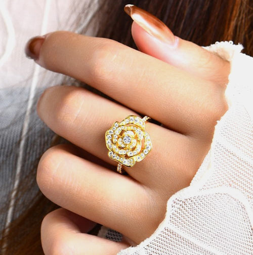 moissanite flower ring|Color:Gold