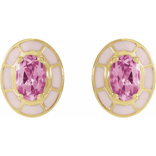 pink gemstone tourmaline earrings|Material:14K Yellow Gold