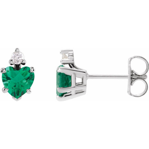 may emerald and diamond heart earrings|Material:Platinum