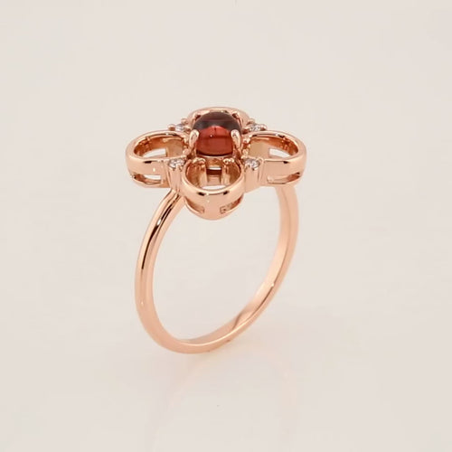 Pink Tourmaline and Diamond Clover Ring|Material:14K Yellow Gold