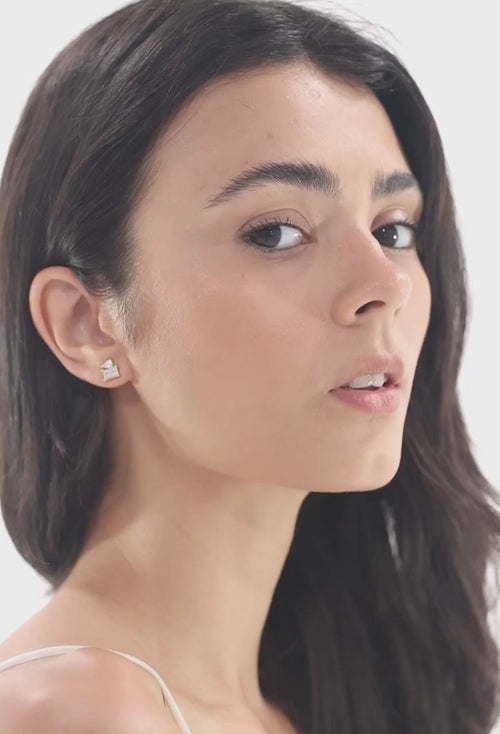 Model wearing the raindrop earrings