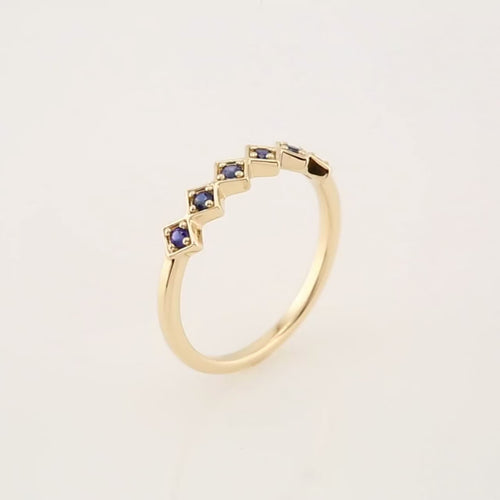 Checkered Stackable Ring - Sapphire|Material:14K Yellow Gold
