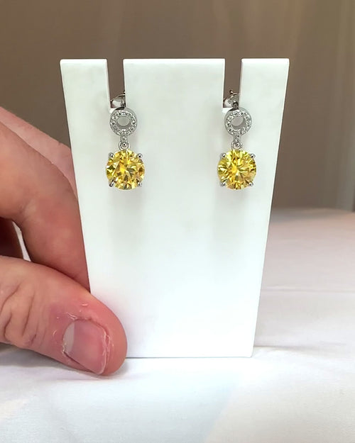 the colorful 2 carat moissanite drop earrings in yellow|Color:Yellow