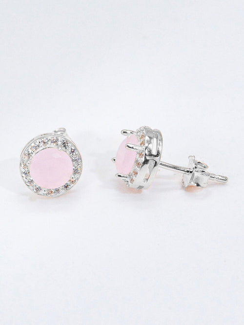 rose quartz earrings|Color:Platinum