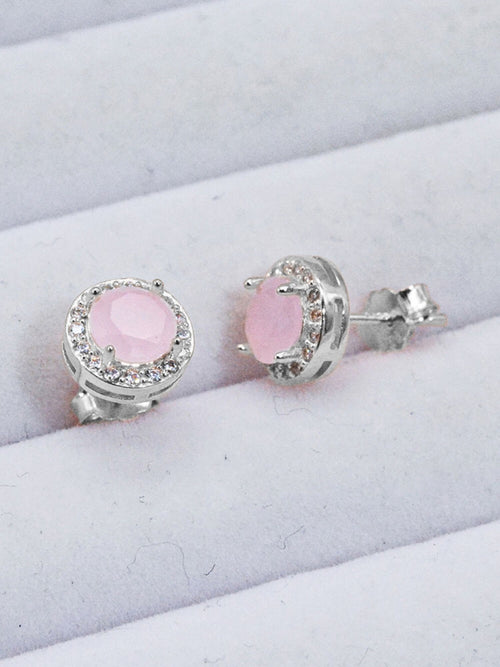 rose quartz earrings|Color:Platinum