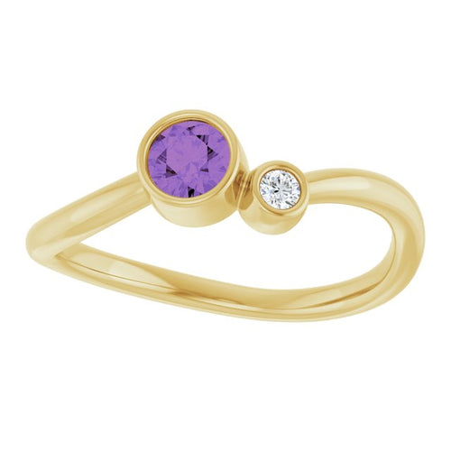 Two Gemstone Ring - Amethyst and Diamond|Material:14K Yellow Gold