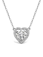 zoomed in shot of heart moissanite pendant necklace