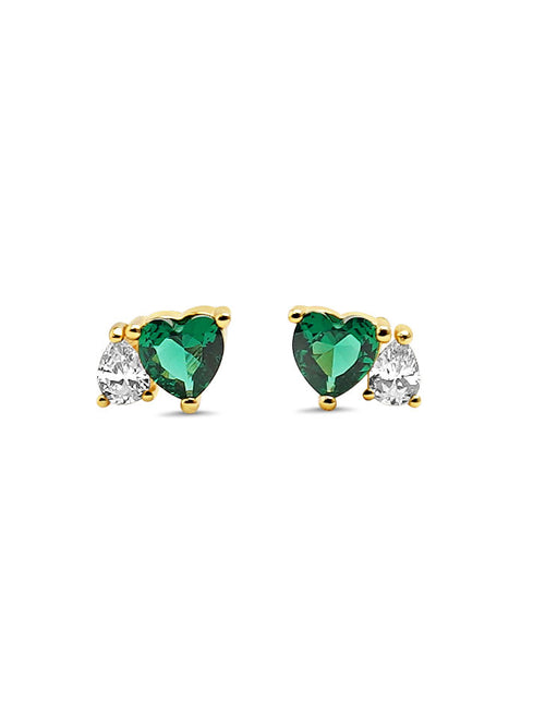 front view of two stone earrings with green heart stone|Color:Green